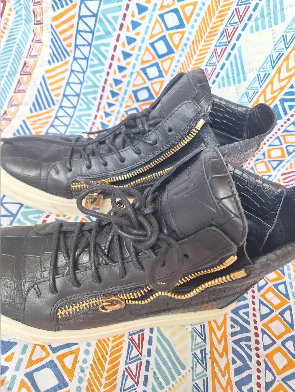 Giuseppe Zanotti Black Croc Double Zip High Top Sneakers IT 39 US 9 Flaw - Picture 8 of 13
